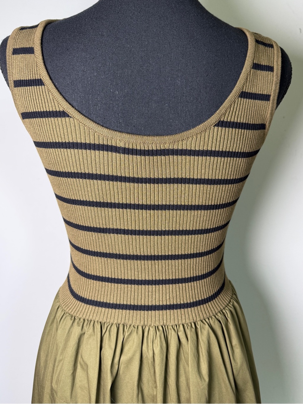 Moon River Stripe Mixed Media Stretch Olive Black Cotton Tank Maxi Dress Sz S - Picture 7 of 11